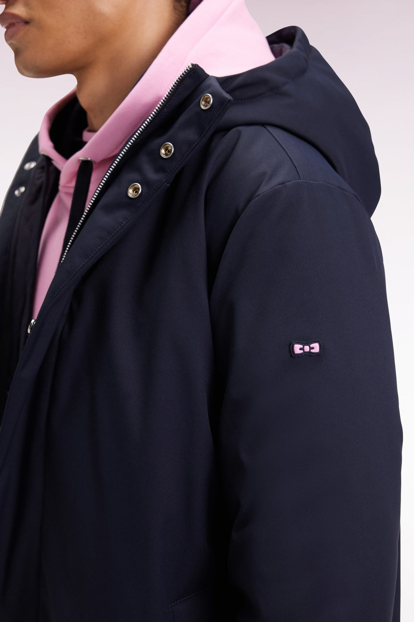 Parka longue 2-en-1 en nylon marine à capuche intégrée
