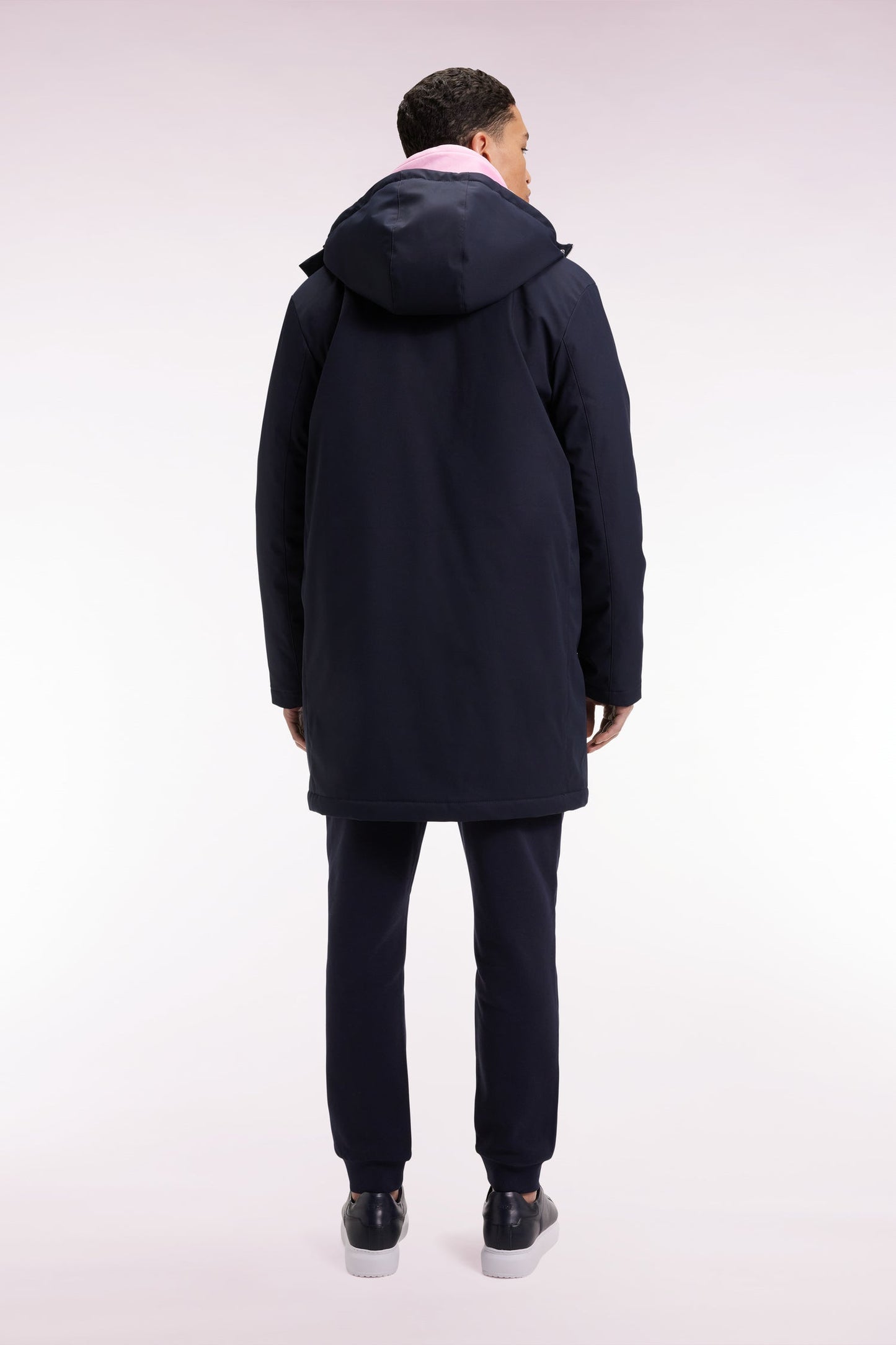 Parka longue 2-en-1 en nylon marine à capuche intégrée