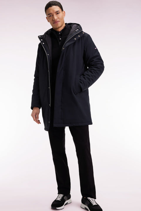 Parka longue 2-en-1 en nylon noir à capuche intégrée - Image 2