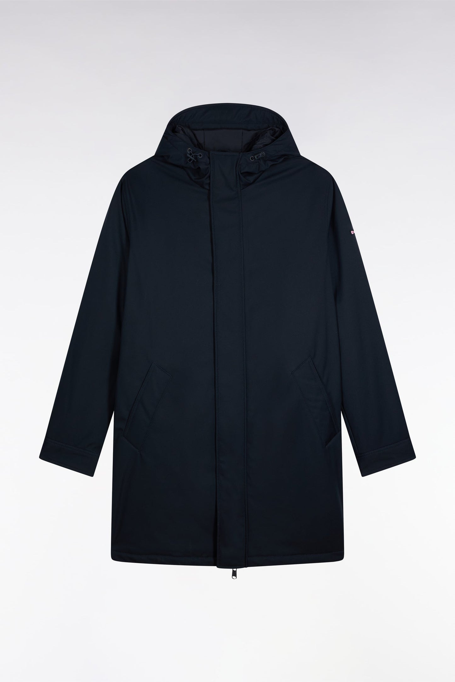 Parka longue en nylon marine à capuche intégrée