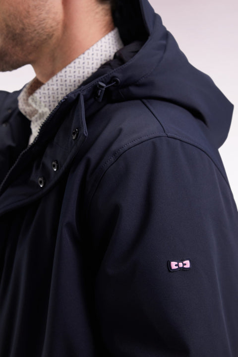 Parka longue en nylon marine à capuche intégrée - Image 3