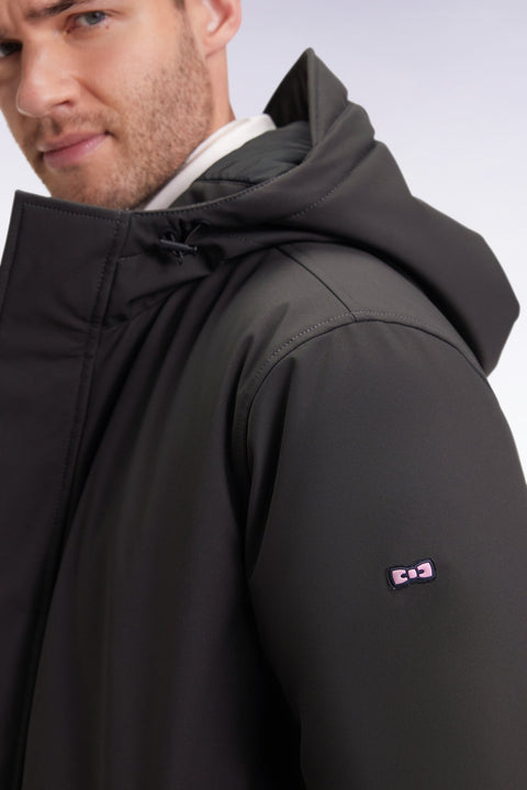 Parka longue en nylon kaki à capuche intégrée - Image 3