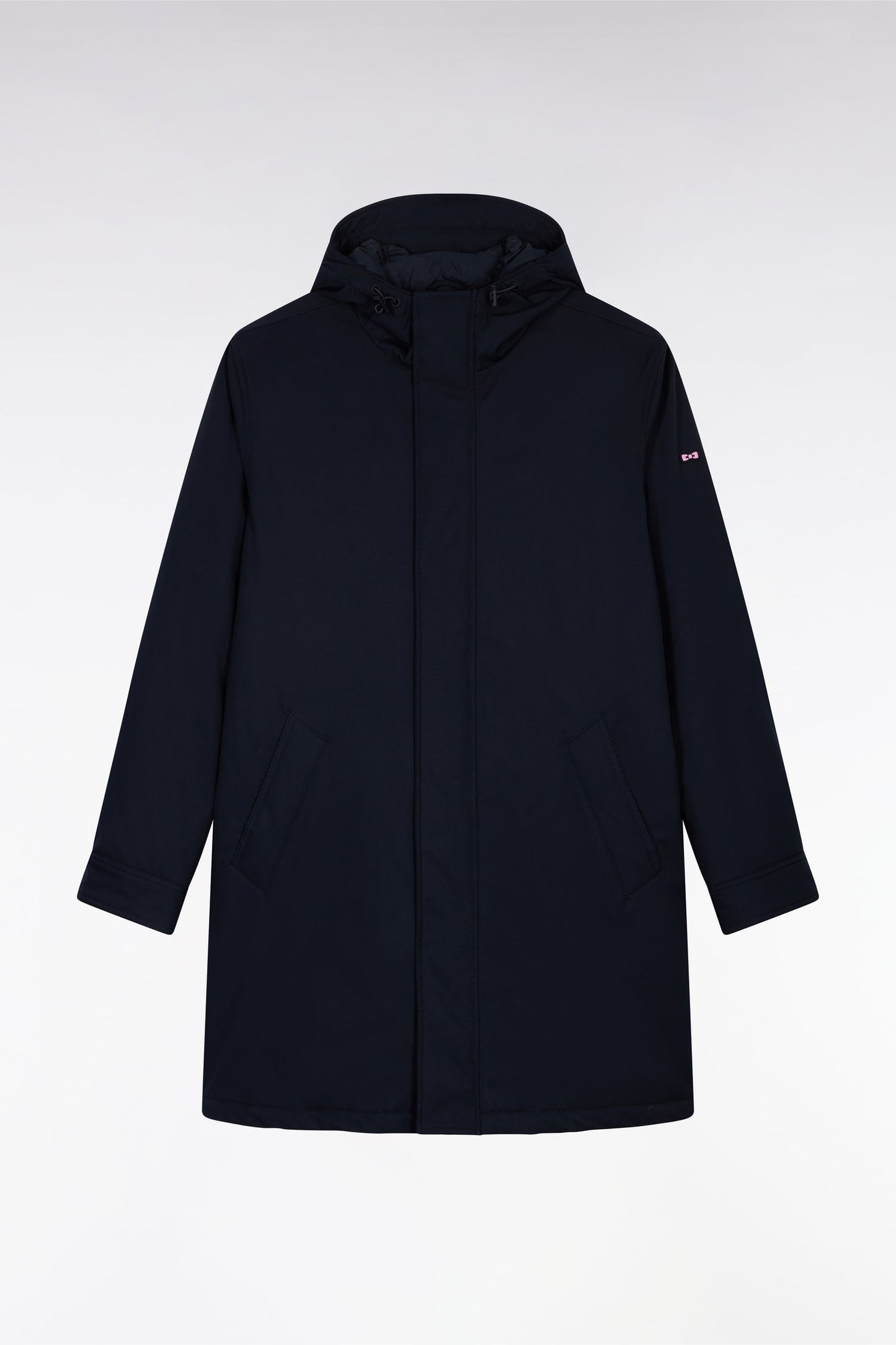 Parka longue en nylon noir à capuche intégrée
