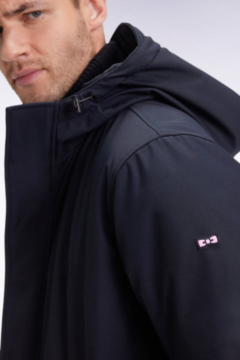 Parka longue en nylon noir à capuche intégrée - Image 3