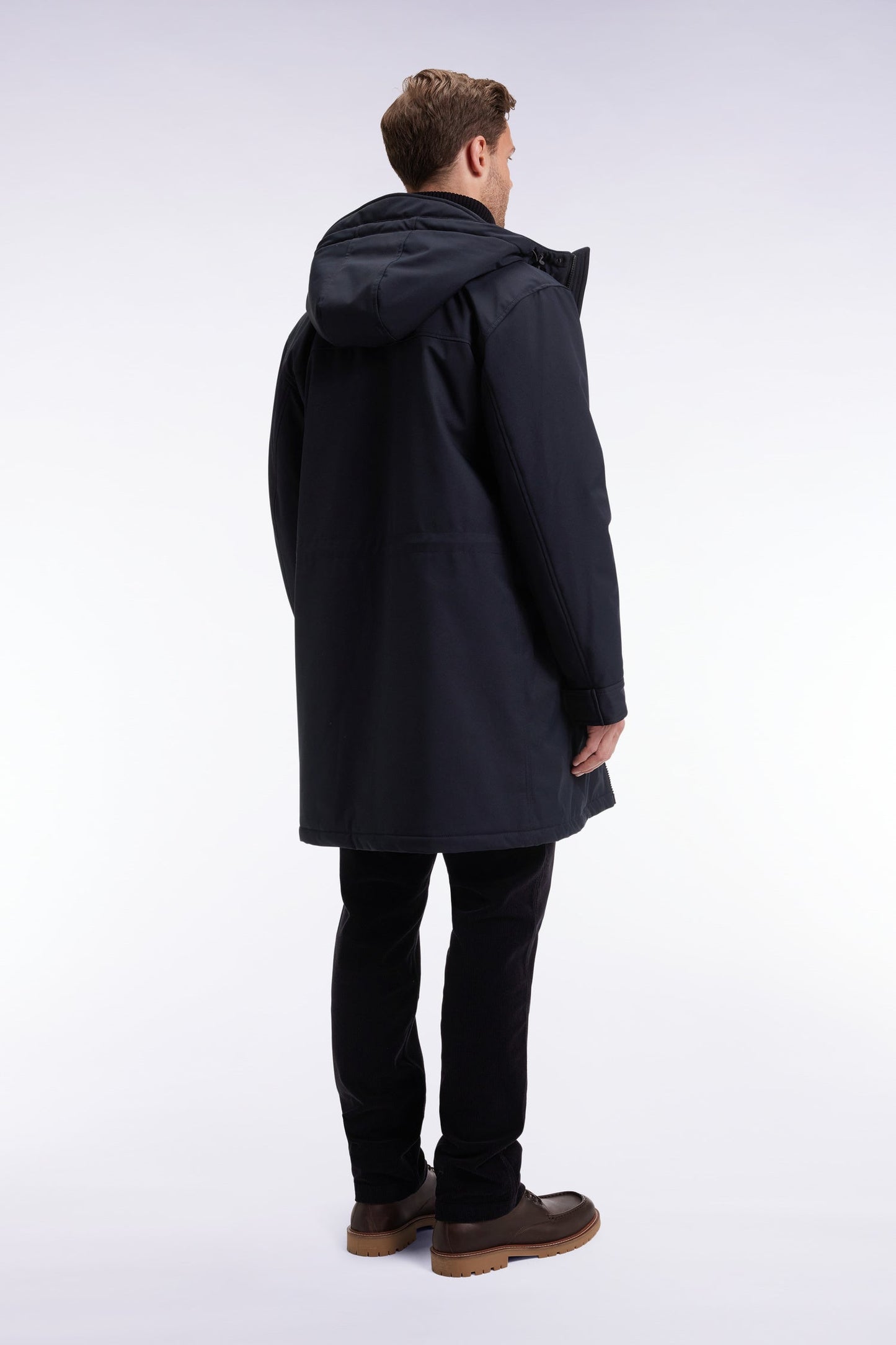 Parka longue en nylon noir à capuche intégrée