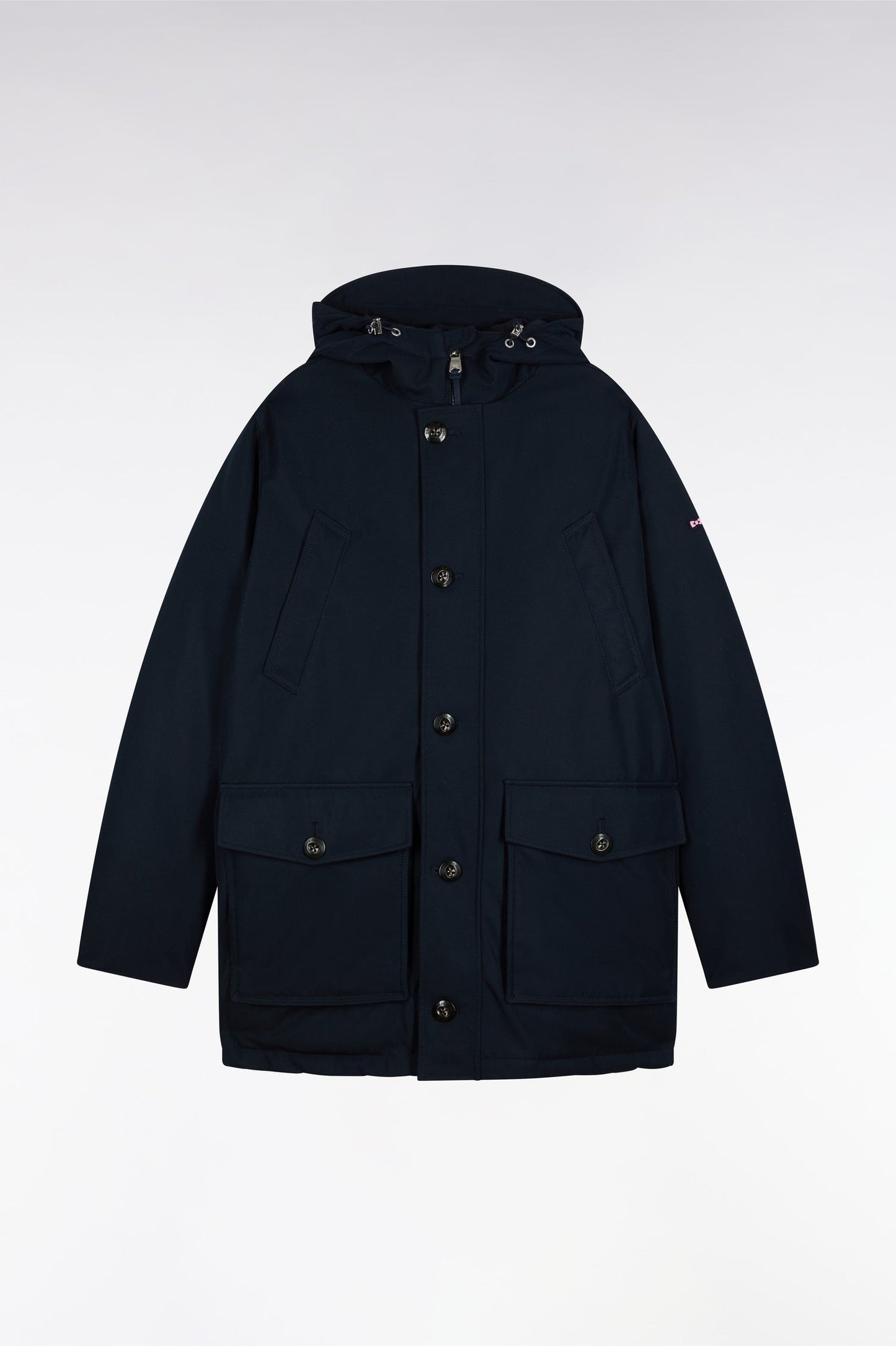 Parka courte en nylon marine à poches plaquées