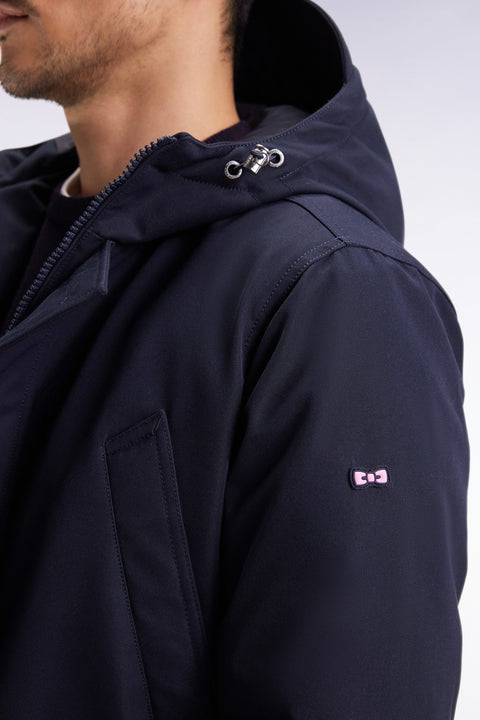 Parka courte en nylon marine à poches plaquées - Image 3