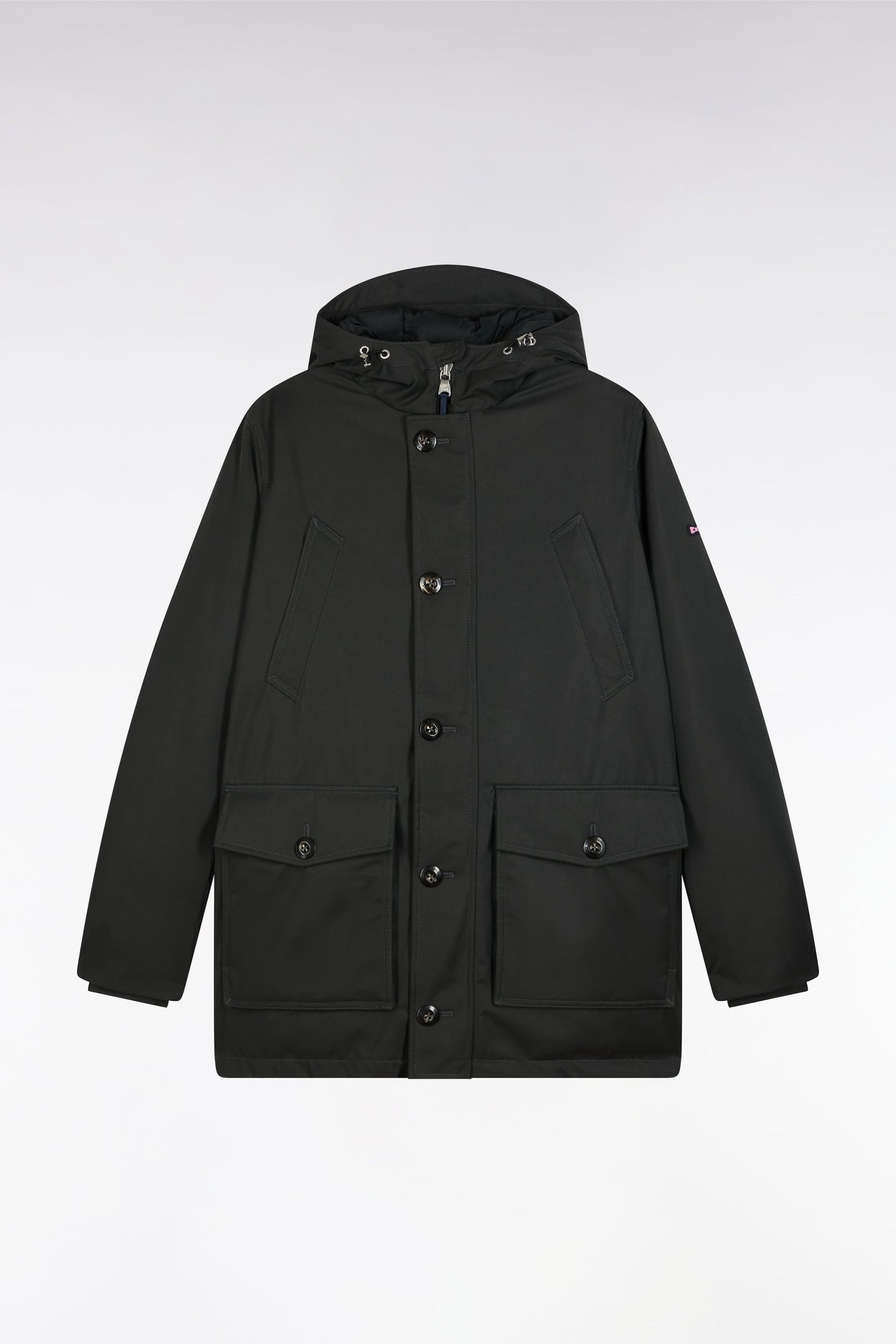 Parka courte en nylon kaki à poches plaquées