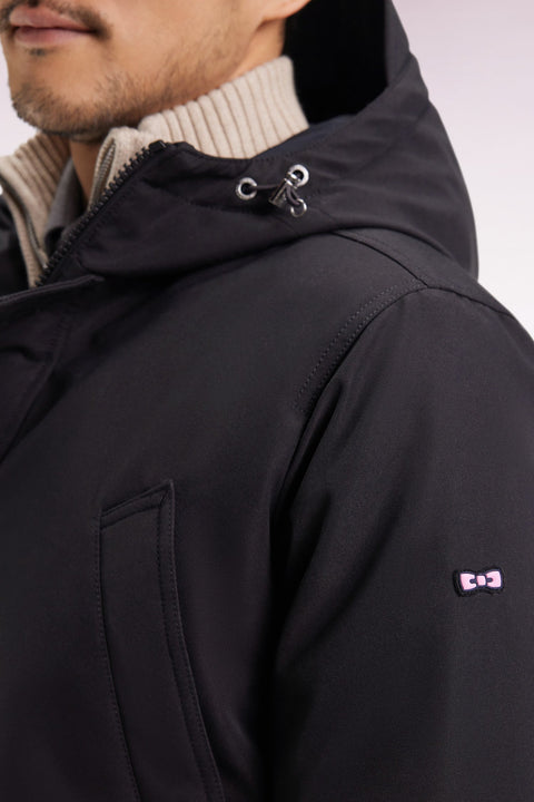 Parka courte en nylon noir à poches plaquées - Image 3