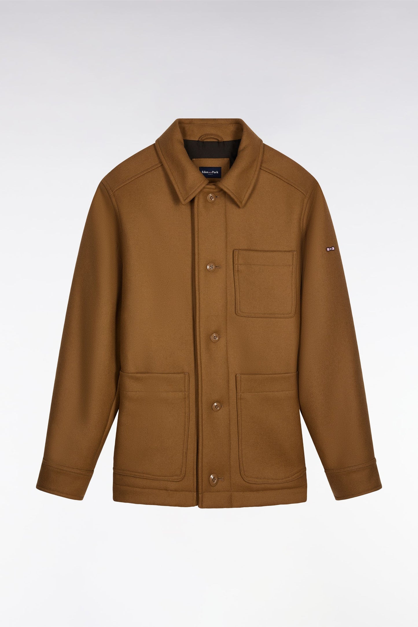 Surchemise zippée en twill de laine camel à poches plaquées