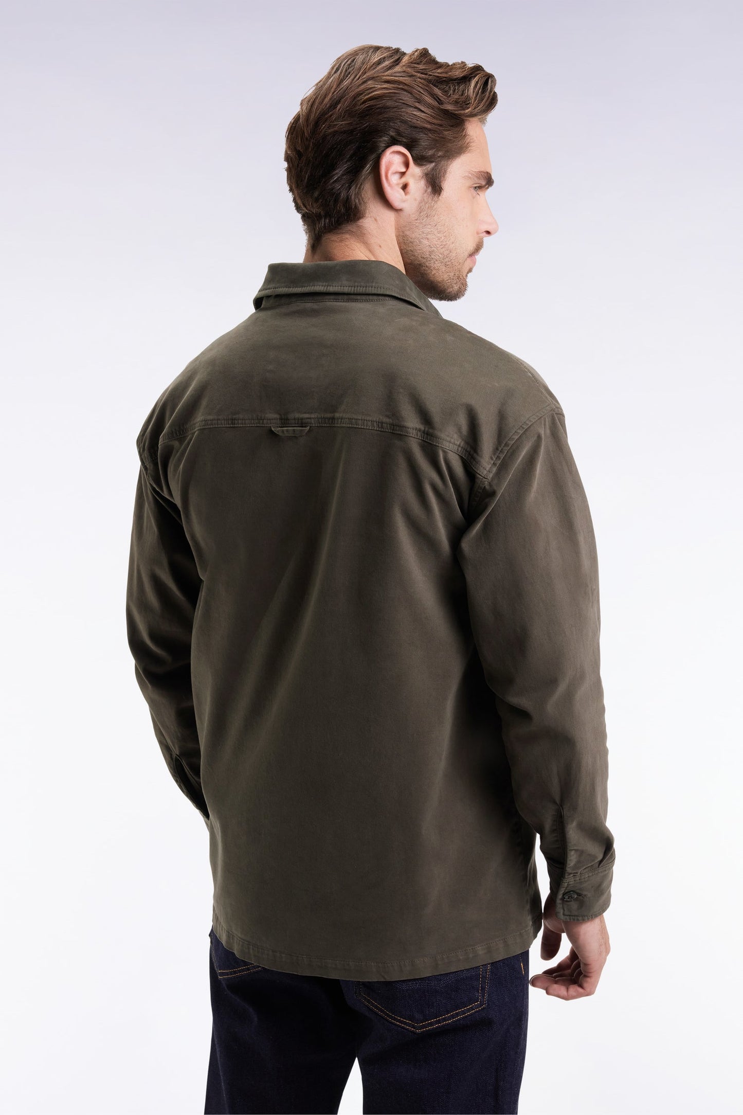 Surchemise en twill de coton stretch kaki à poches plaquées