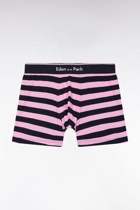 Boxer en jersey de coton rayé marine et rose - Image 1