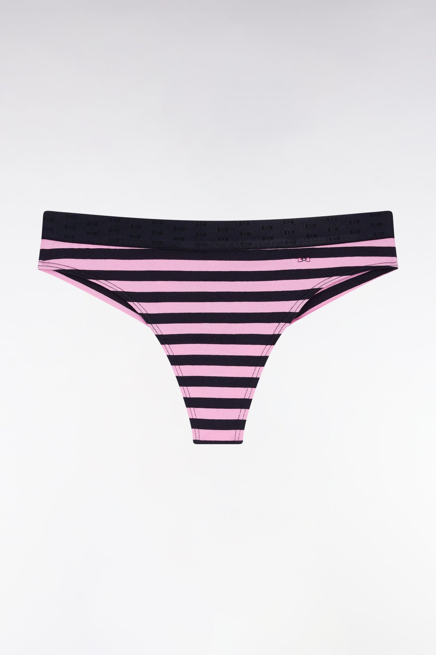 Culotte tanga en jersey stretch rayée marine et rose