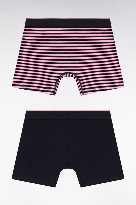 Lot de deux boxers en jersey de coton stretch marine et rose - Image 2