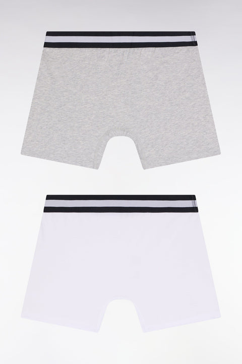 Lot de deux boxers en jersey de coton stretch blanc et gris - Image 1