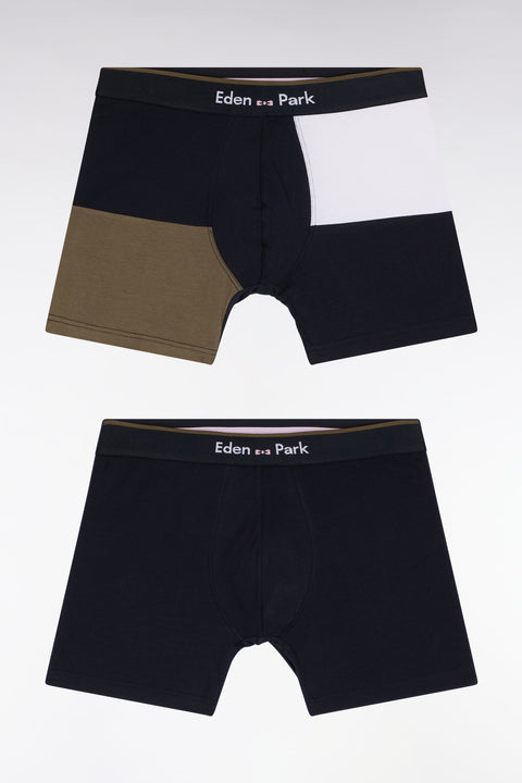 Lot de deux boxers en jersey de coton stretch colorblock kaki - Image 1