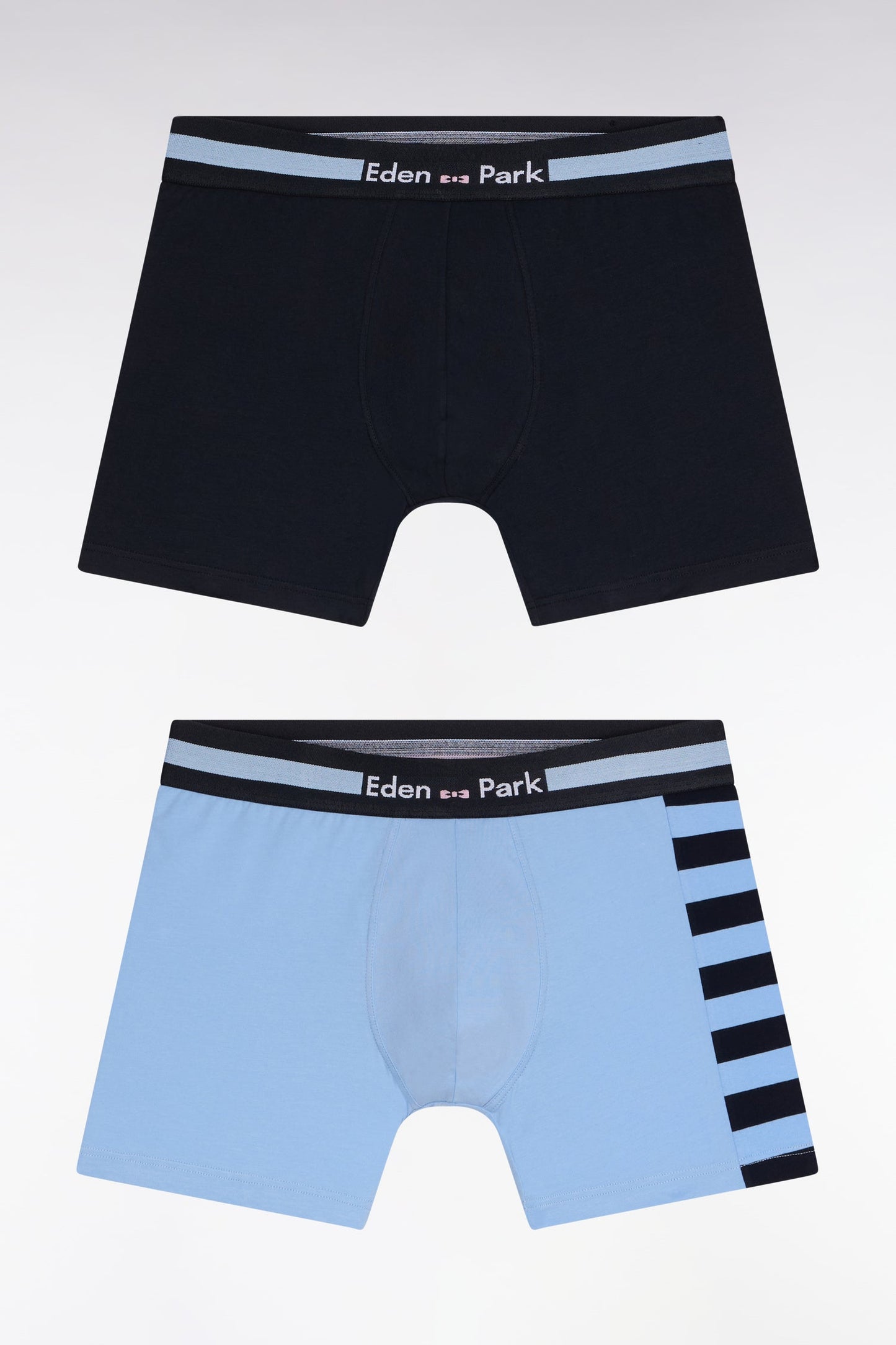 Lot de deux boxers en jersey de coton stretch à rayures ciel et marine
