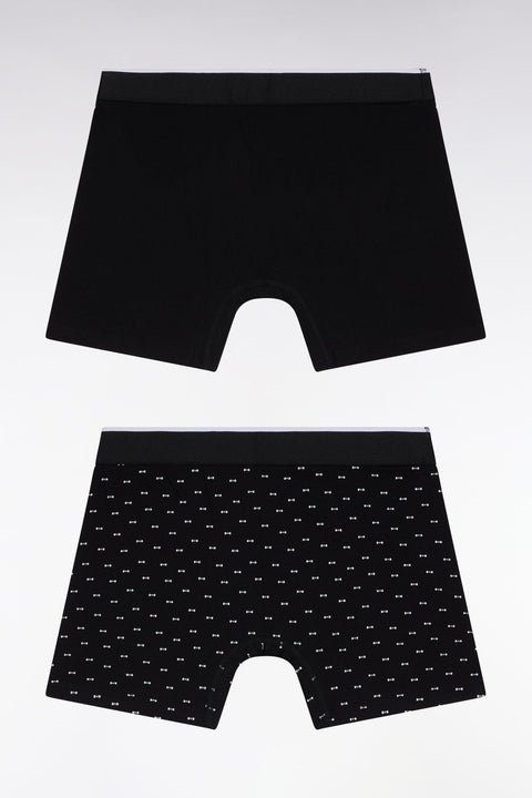 Lot de deux boxers en jersey de coton stretch uni et micro-motifs noirs - Image 2