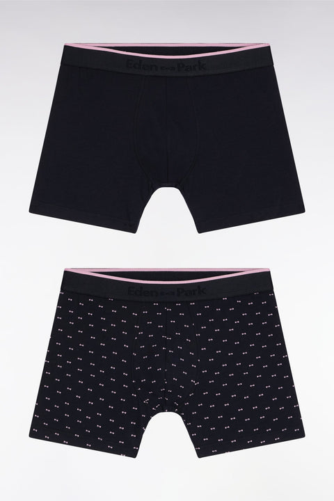 Lot de deux boxers en jersey de coton stretch uni et micro-motifs marine - Image 1