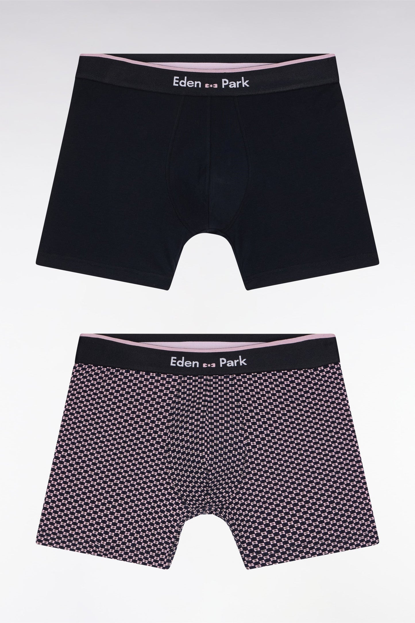 Lot de deux boxers en jersey de coton stretch uni et micro-motifs marine et rose