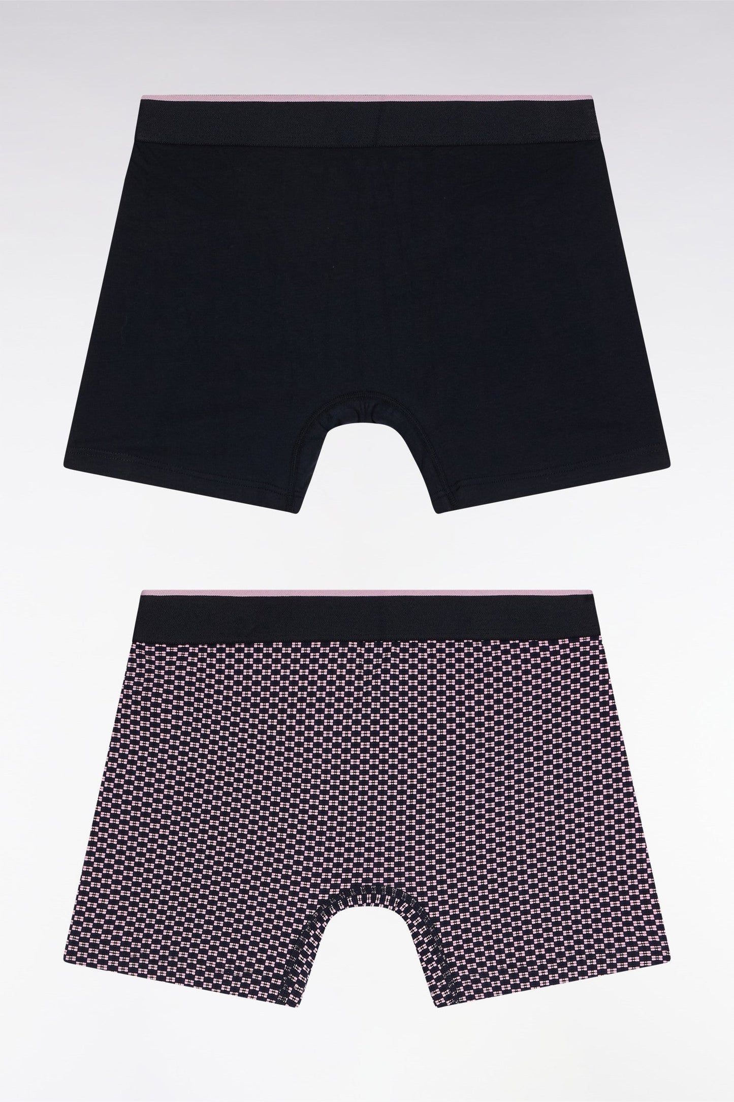 Lot de deux boxers en jersey de coton stretch uni et micro-motifs marine et rose