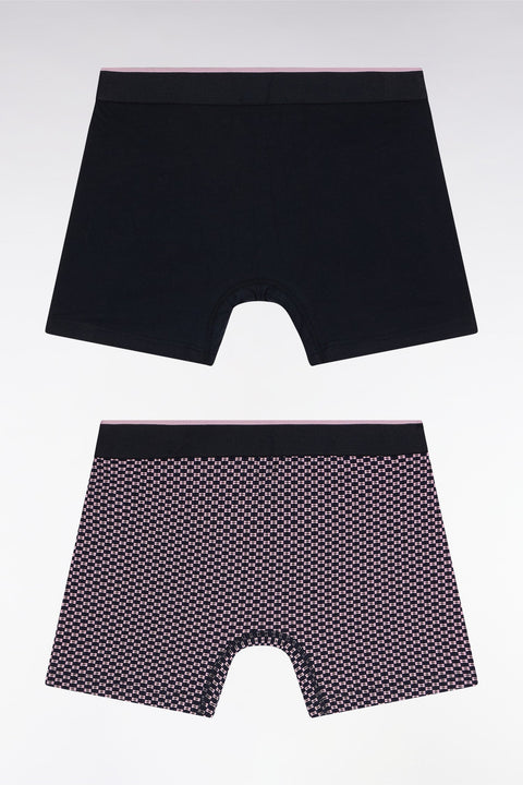 Lot de deux boxers en jersey de coton stretch uni et micro-motifs marine et rose - Image 2