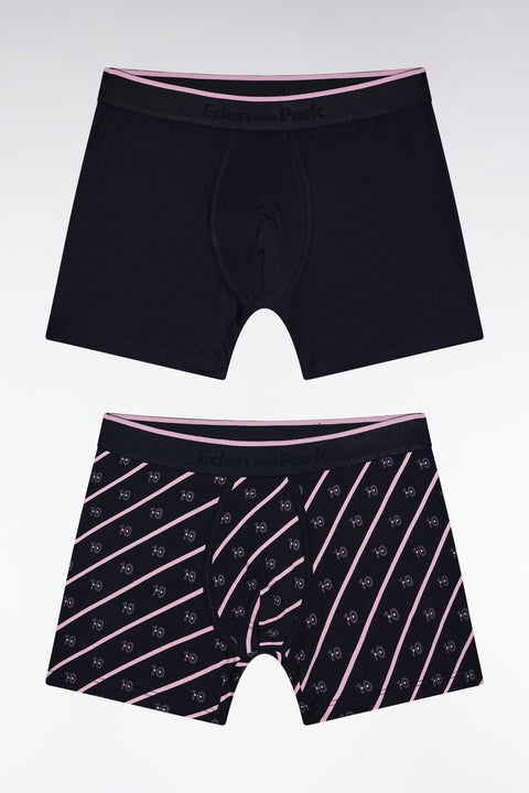 Lot de deux boxers en jersey de coton stretch uni et micro-motifs marine - Image 1