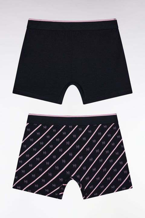 Lot de deux boxers en jersey de coton stretch uni et micro-motifs marine - Image 2