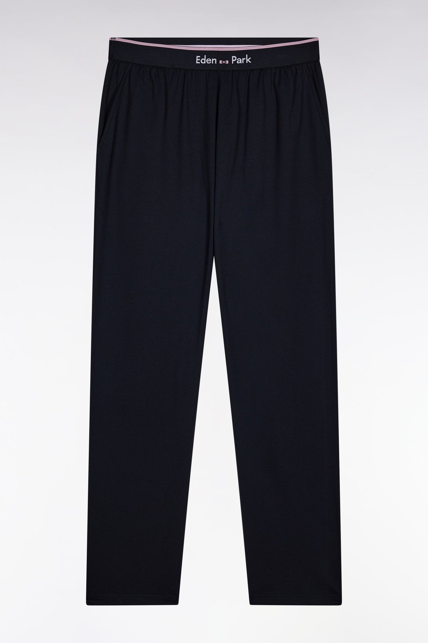 Pyjama long en jersey de coton uni noir et gris passepoils noirs