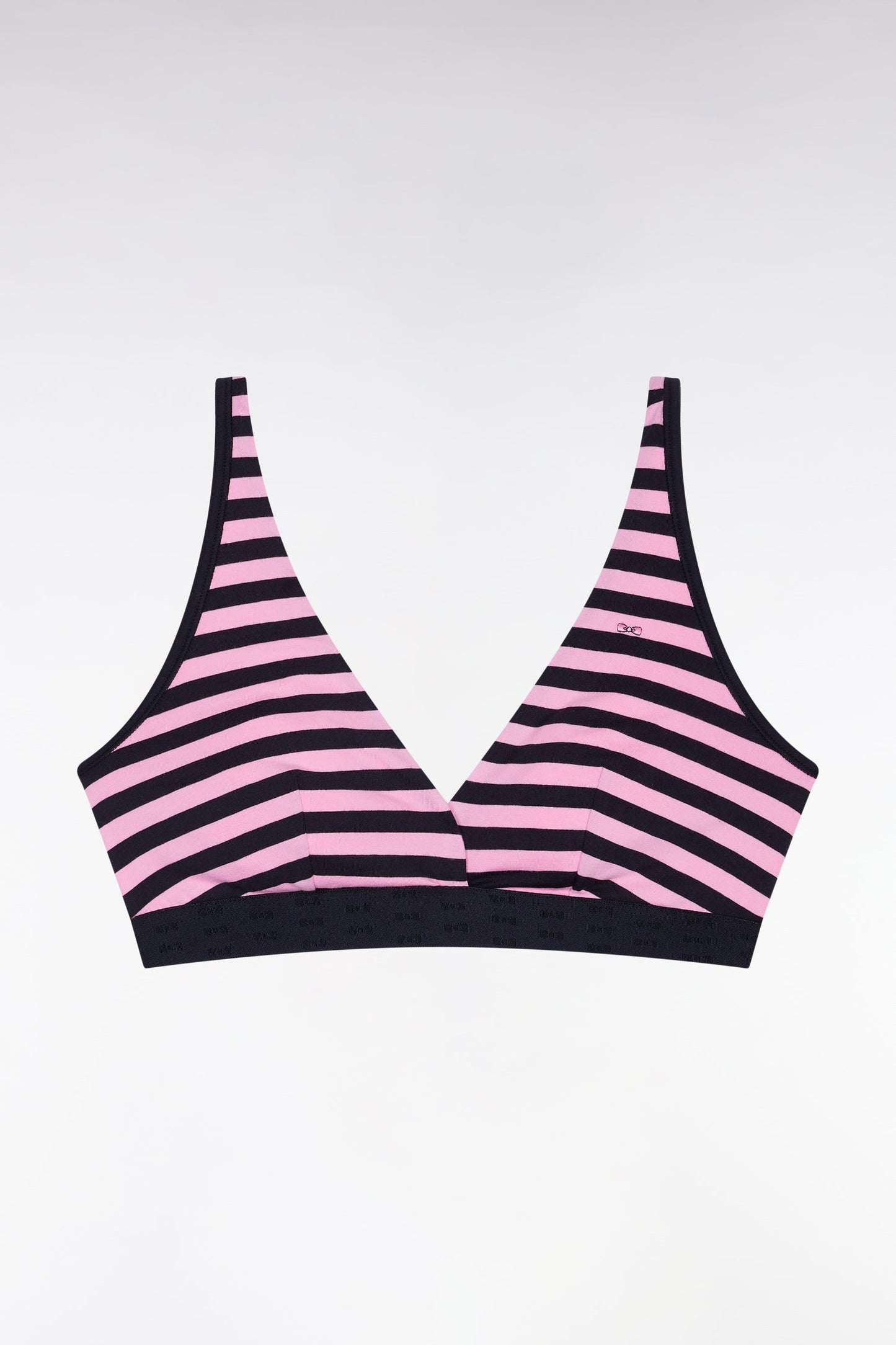 Soutien-gorge en jersey stretch cerclé rose et marine siglé