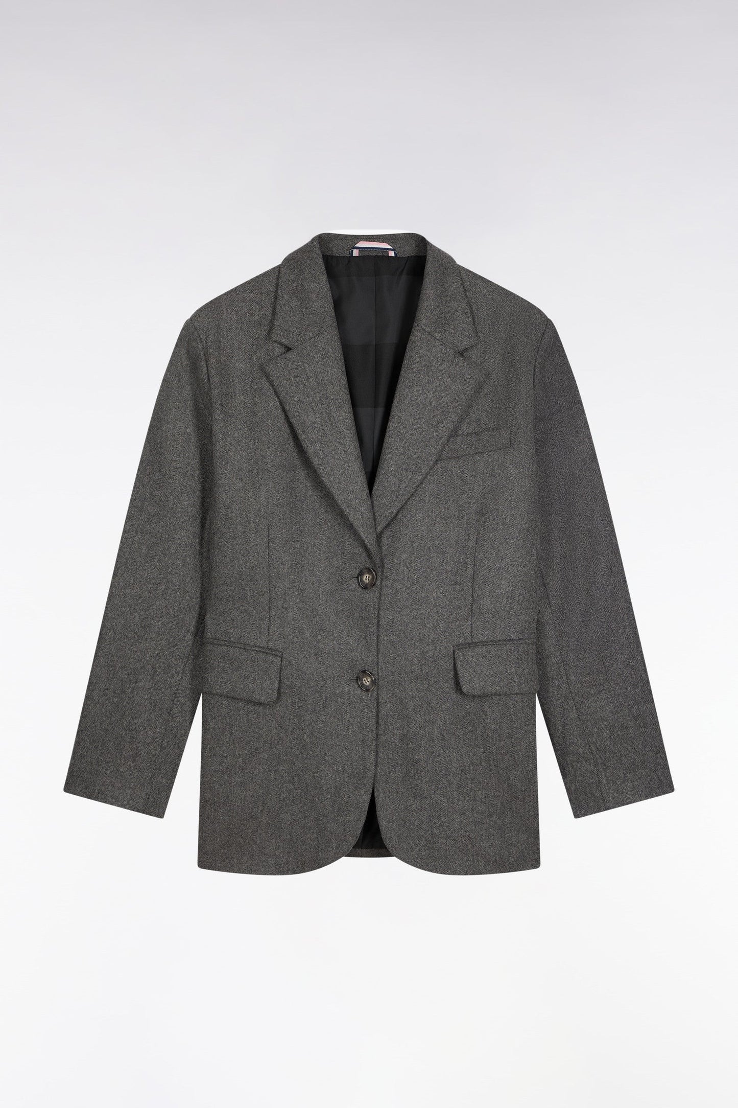 Veste blazer en flanelle de laine grise coupe oversized
