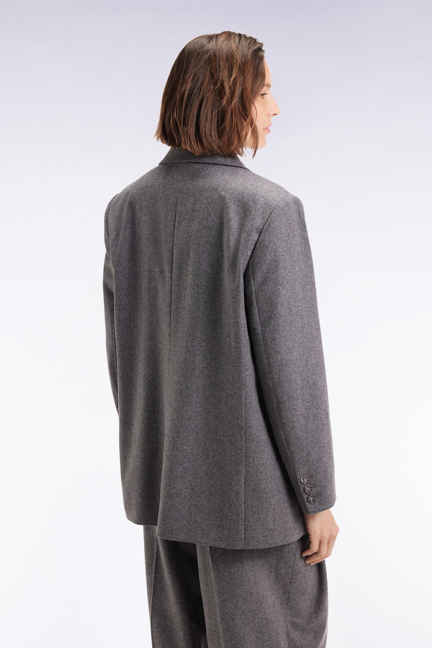 Veste blazer en flanelle de laine grise coupe oversized
