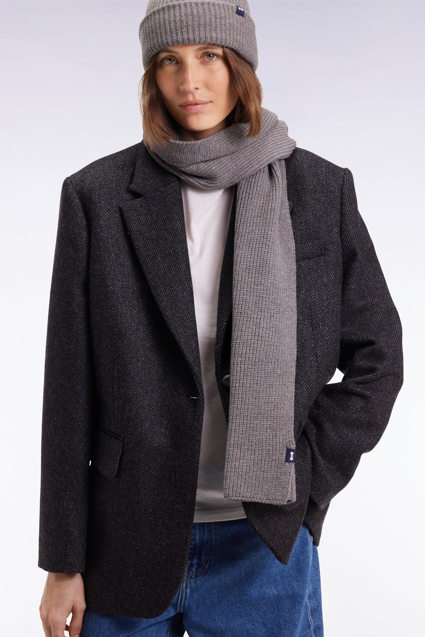 Veste blazer en twill de laine gris coupe Oversized