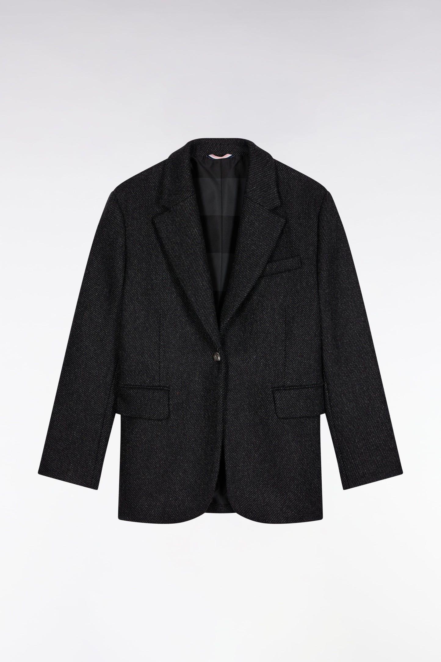 Veste blazer en twill de laine gris coupe Oversized