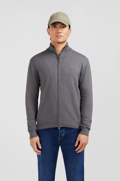 Cardigan gris zippé en coton - Image 1