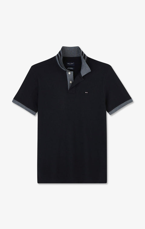 Polo noir en coton pima avec détails contrastés - Image 2