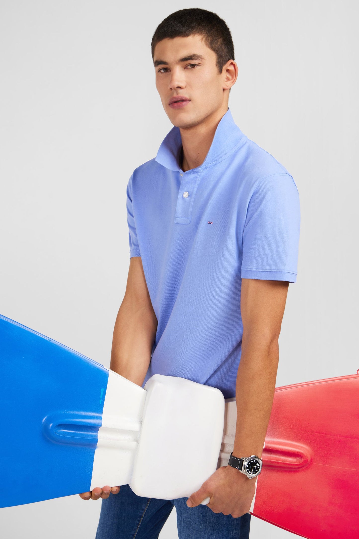 Polo bleu en coton pima stretch