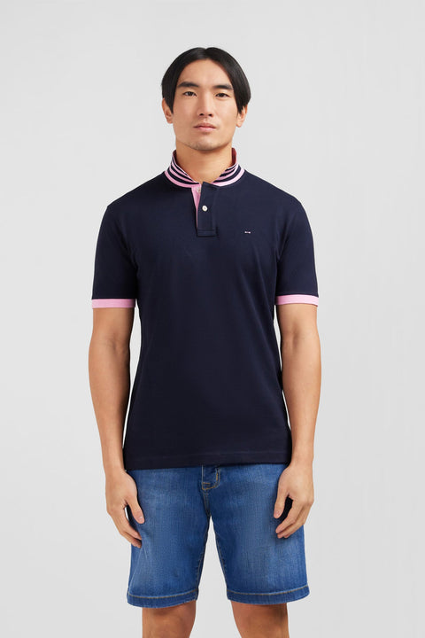 Polo bleu marine en coton pima avec détails contrastés - Image 1