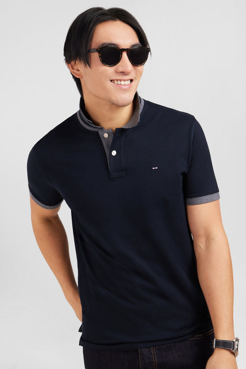 Polo noir en coton pima avec détails contrastés - Image 3