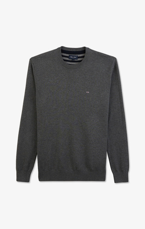 Pull gris à col rond en coton - Image 2