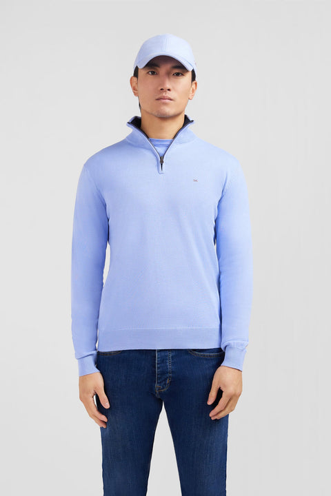 Pull bleu à col camionneur en coton - Image 1
