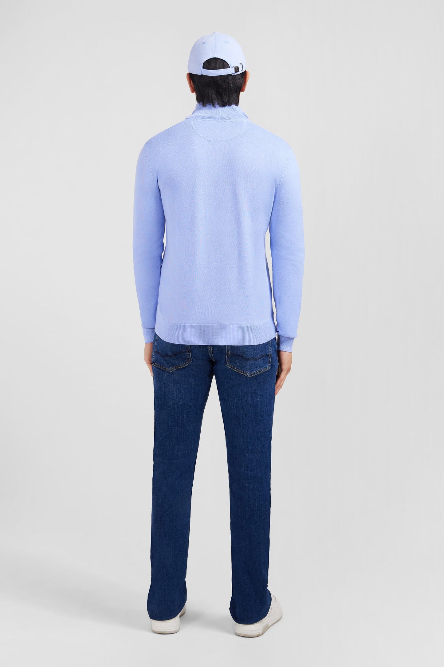 Pull bleu à col camionneur en coton