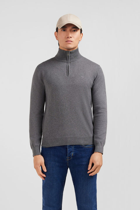 Pull gris à col camionneur en coton - Image 1