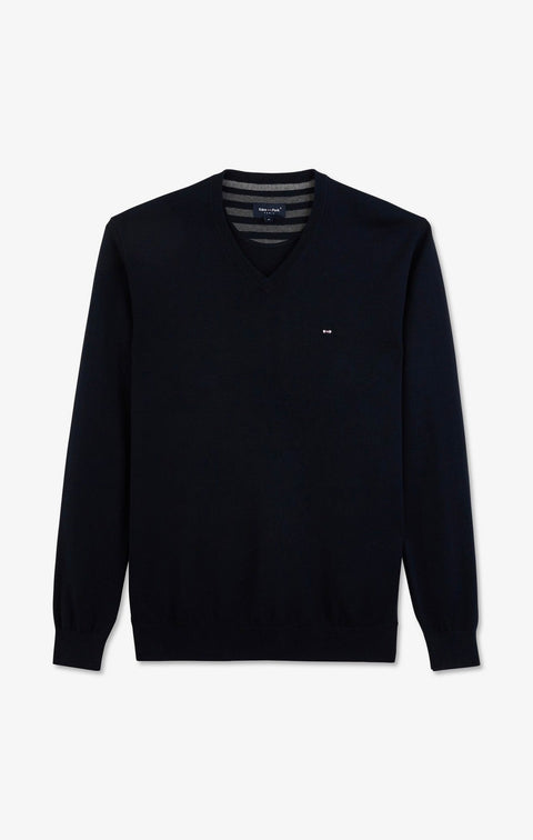 Pull bleu marine à col V en coton - Image 2