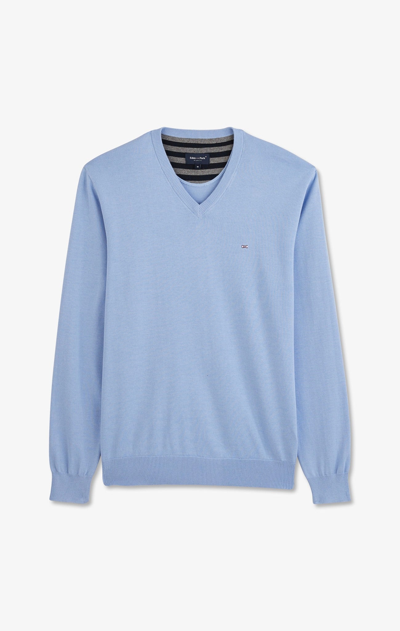 Pull bleu à col V en coton
