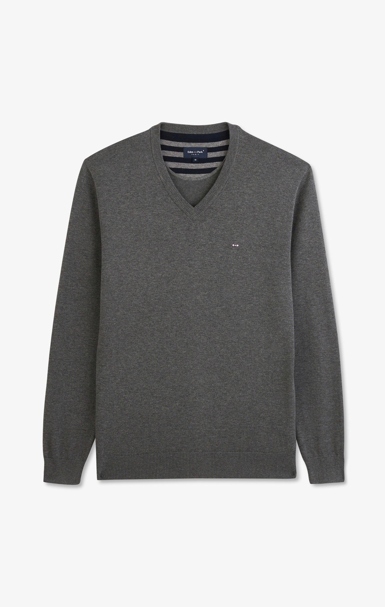 Pull gris à col V en coton