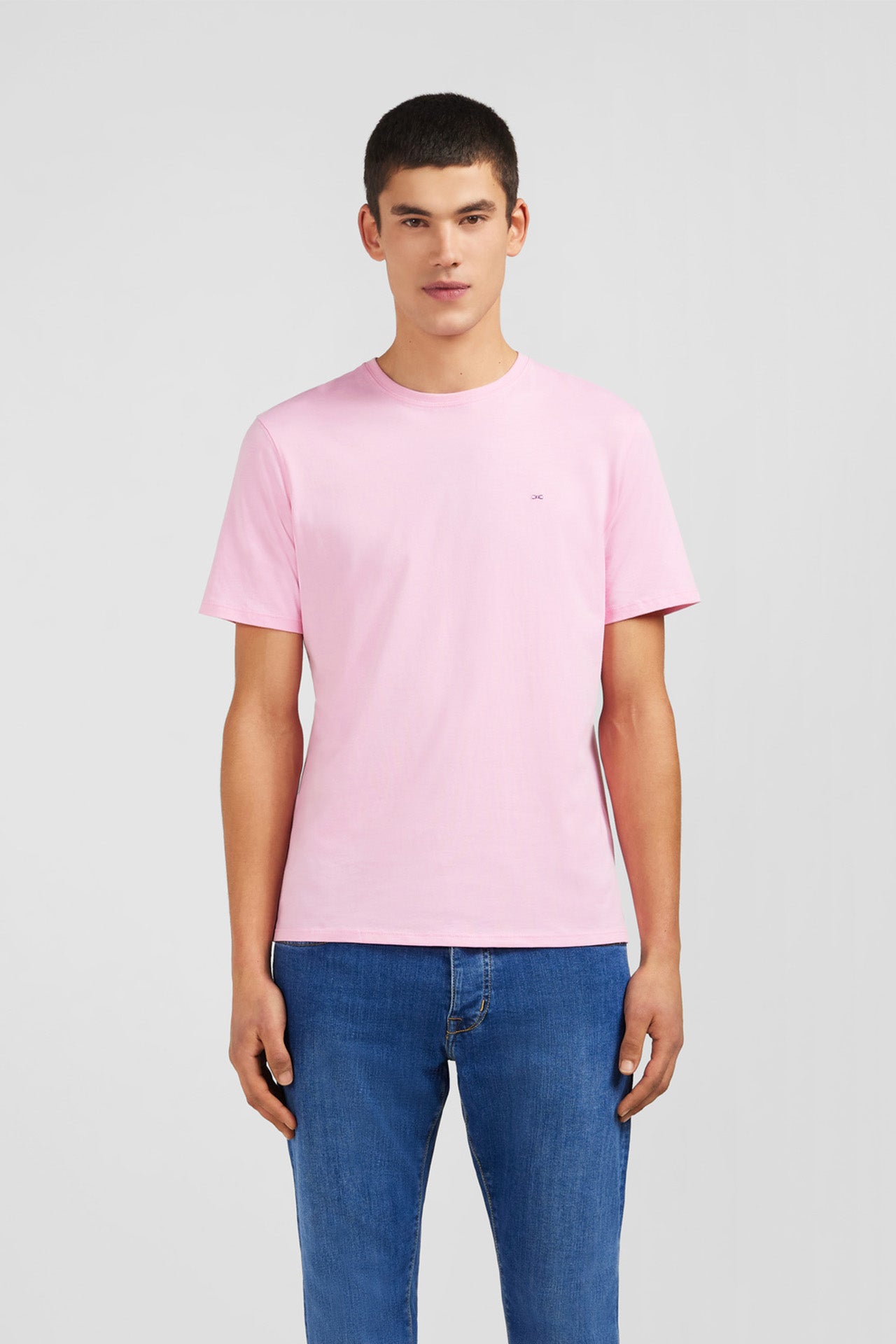 T-shirt rose col rond à manches courtes