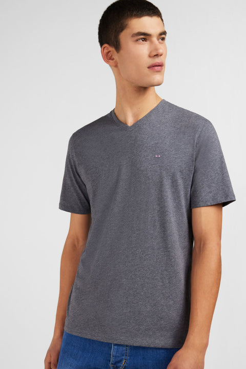 T-shirt gris col V à manches courtes - Image 3