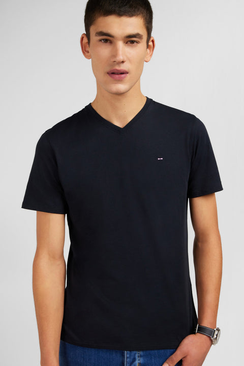 T-shirt noir col V à manches courtes - Image 3