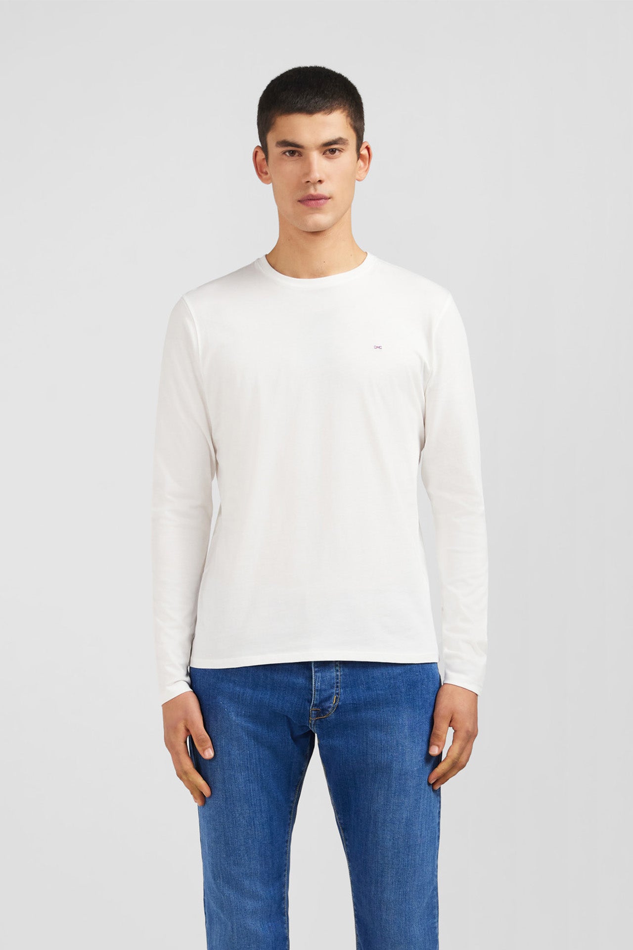 T-shirt blanc col rond à manches longues